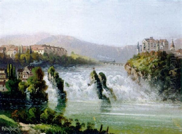 Der Rheinfall Bei Schaffhausen An Einem Prachtvollen Sommertag Oil Painting by Hubert Sattler