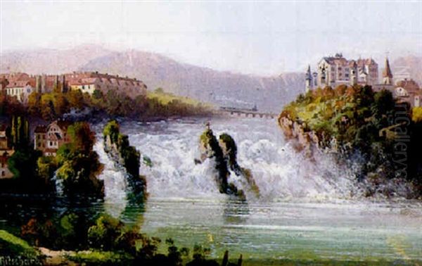 Der Rheinfall Bei Schaffhausen An Einem Prachtvollen Sommertag Oil Painting by Hubert Sattler