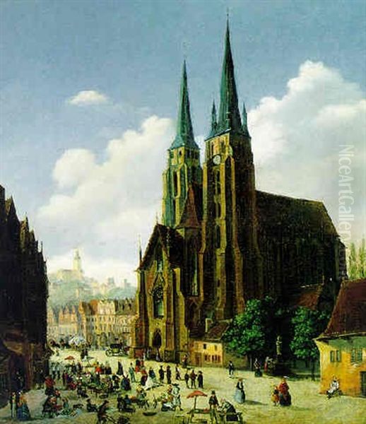 Blick Auf Den Domplatz In Nurnberg Oil Painting by Hubert Sattler