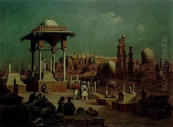 The Royal Tombs At The Gates Of Cairo, Egypt Oil Painting by Hubert Sattler