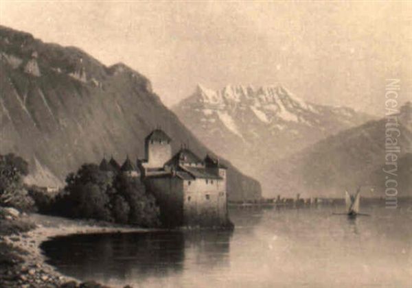 Blick Auf Schlos Chillon Und Villeneuve Im Hintergrund Oil Painting by Hubert Sattler