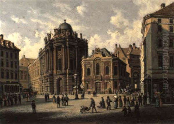 Blick Auf Den Michaelerplatz Mit Dem Alten Burgtheater Oil Painting by Hubert Sattler