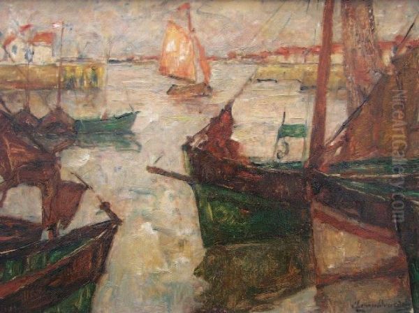 Vue De Port Oil Painting by Julien Bourdon