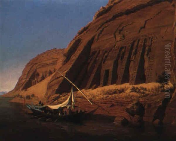 British Ship On The Nile By The Abou-simbel Monument, Egypt Oil Painting by Hubert Sattler