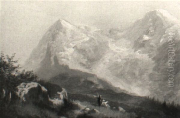 Blick Auf Schweizer Gletscher Oil Painting by Hubert Sattler