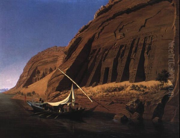 British Ship On The Nile By The Abou-simbel Monument, Egypt Oil Painting by Hubert Sattler