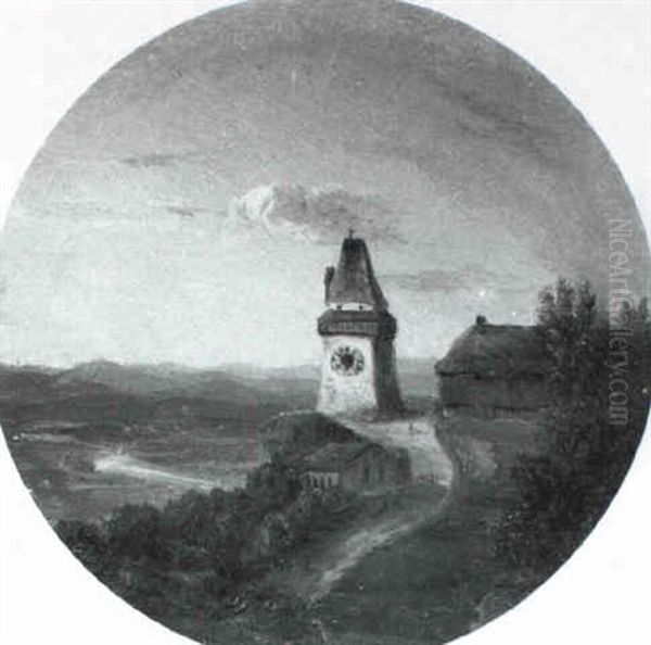 Schlosberg Und Uhrturm In Graz Oil Painting by Hubert Sattler