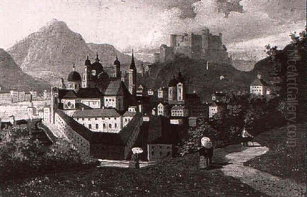 Blick Von Salzburg Vom Monchsberg Aus Gesehen Oil Painting by Hubert Sattler