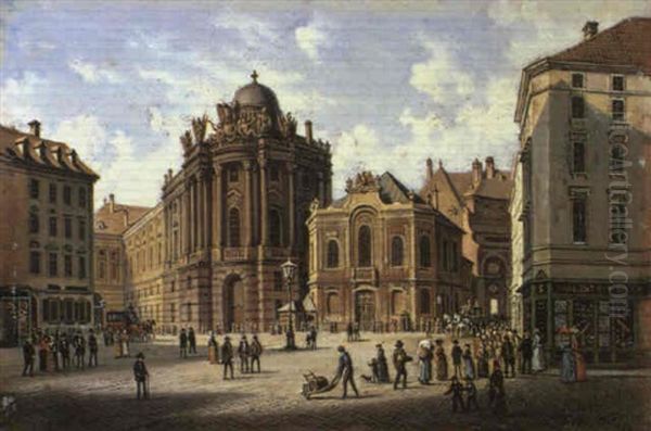 Der Michaelerplatz Mit Dem Alten Burgtheater Oil Painting by Hubert Sattler