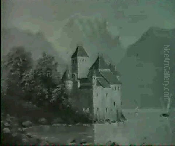 Blick Auf Das Schloss Chillon Bei Montreux Am Genfer See Oil Painting by Hubert Sattler