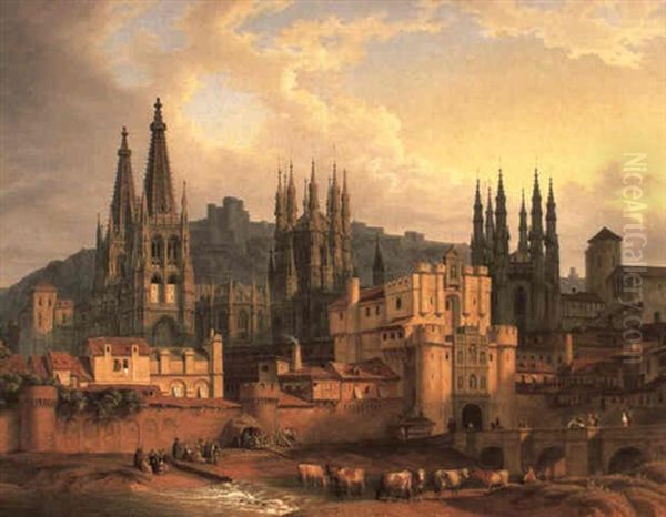 A View Of Burgos Oil Painting by Hubert Sattler