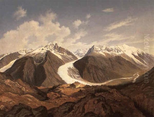 The Glacier Near Chamonix Oil Painting by Hubert Sattler