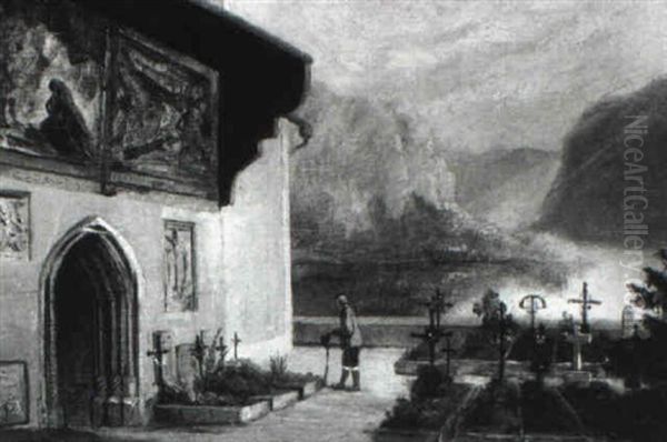 Der Friedhof Von Hallstatt Oil Painting by Johann Michael (Satler) Sattler