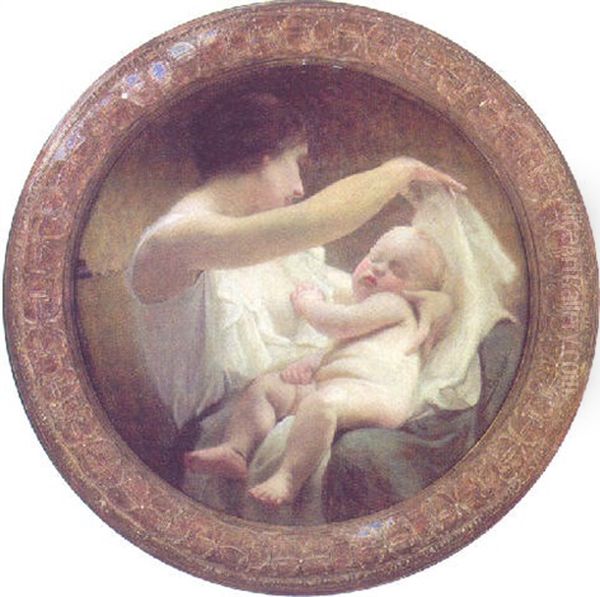 A Mother And Child Oil Painting by Leon Daniel Saubes