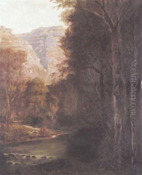 Mountain And River Landscape Oil Painting by Charles Sauerlander