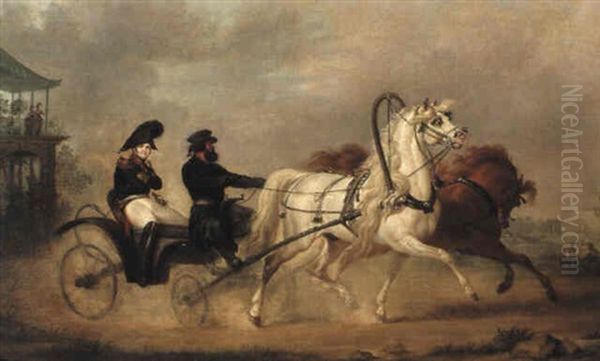 Emperor Alexander I And His Coachman Ilya In A Drozhki Oil Painting by Alexander Ivanovich Sauerweid