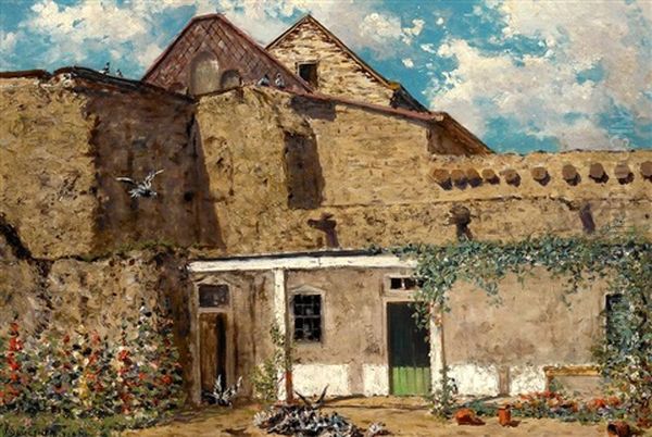 Back Of The Cathedral, Santa Fe Oil Painting by Frank Paul Sauerwein