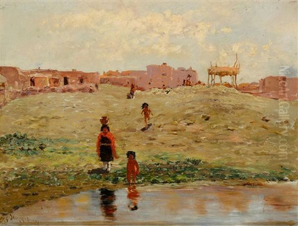 Pueblo Scene Oil Painting by Frank Paul Sauerwein