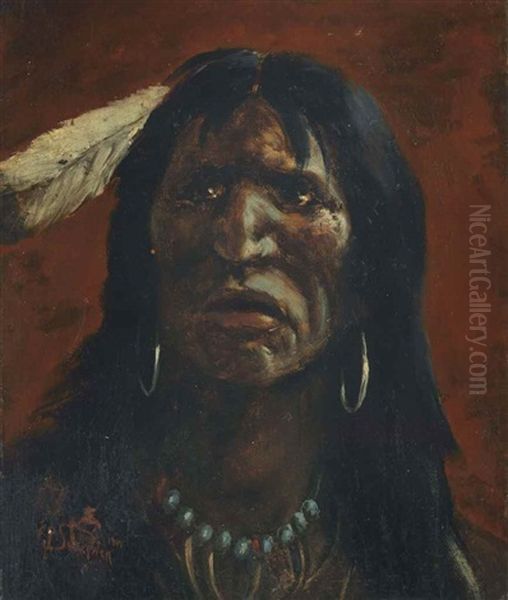 Apache Head Oil Painting by Frank Paul Sauerwein