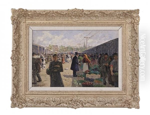 Market Scene Oil Painting by Frank Paul Sauerwein