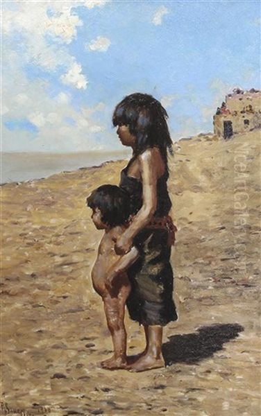 Two Indian Children Oil Painting by Frank Paul Sauerwein