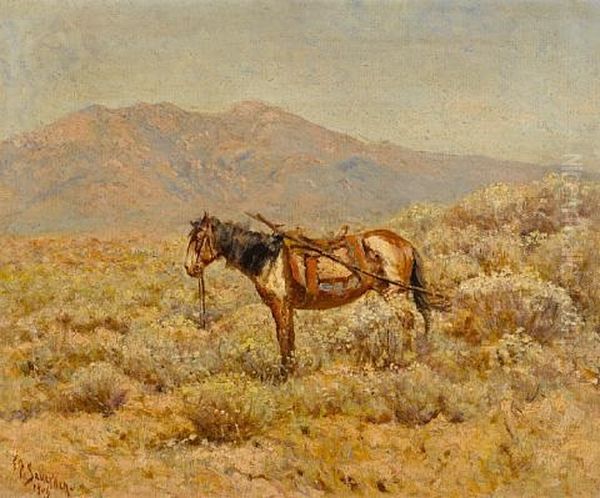 Indian Horse With A Travois Oil Painting by Frank Paul Sauerwein