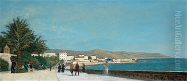 Promenade In San Remo Oil Painting by Louis Saugy