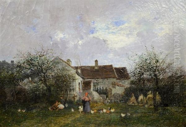 Cour De Ferme Oil Painting by Octave Alfred Saunier