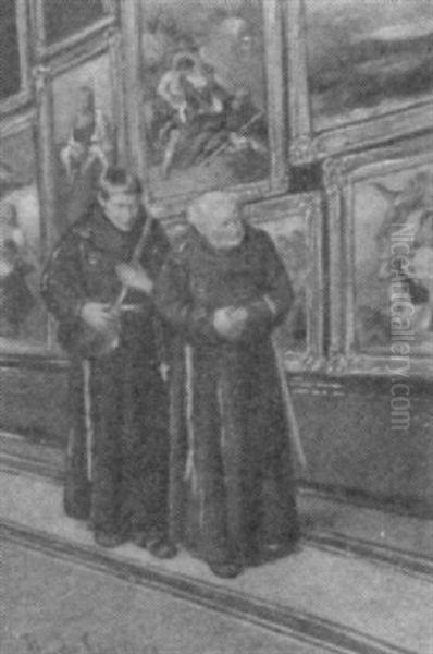 Monks In A Picture Gallery by Theodore De Saussure