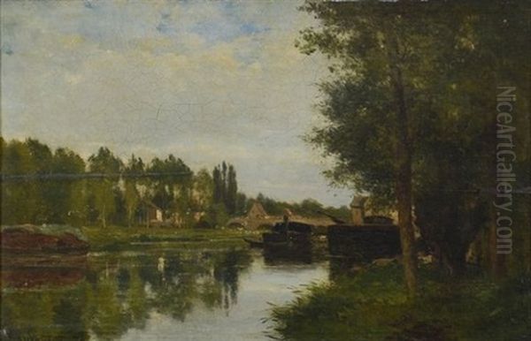 Le Canal Oil Painting by Charles Theodore Sauvageot