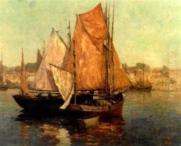 Harbor Scene Oil Painting by Marcel Louis Sauvaige