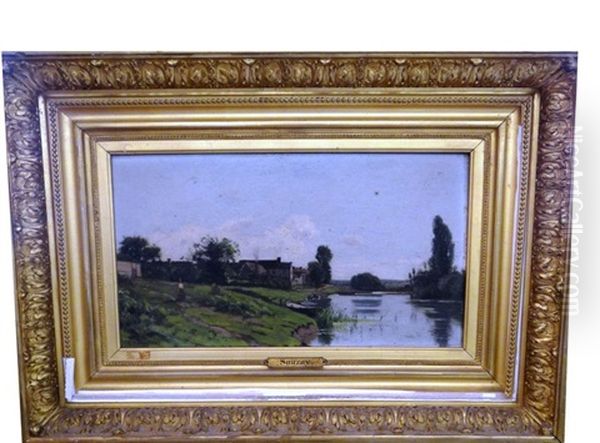 Bord De Riviere A Criqueboeuf Oil Painting by Adrien Jacques Sauzay