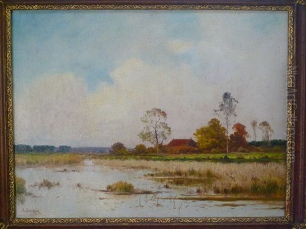 Paysage De Riviere Oil Painting by Adrien Jacques Sauzay