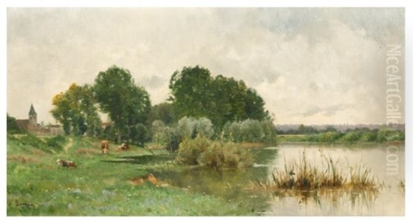 Bord D'etang Oil Painting by Adrien Jacques Sauzay