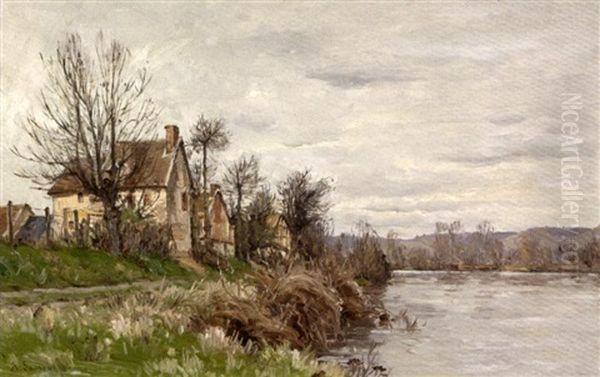 Bords De Riviere A Sanois Sur Seine Oil Painting by Adrien Jacques Sauzay