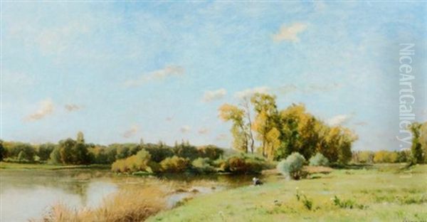 Wascherin Am Fluss Oil Painting by Adrien Jacques Sauzay