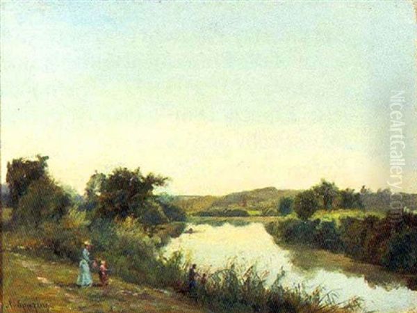 River Holiday Oil Painting by Adrien Jacques Sauzay