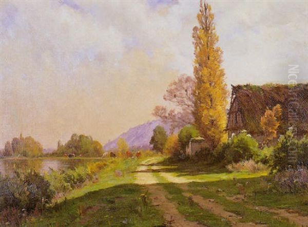 Le Chemin De Halage Oil Painting by Adrien Jacques Sauzay