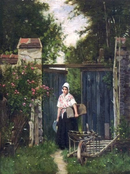 By The Gate Oil Painting by Adrien Jacques Sauzay