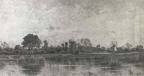 Etang En Poitou Oil Painting by Adrien Jacques Sauzay