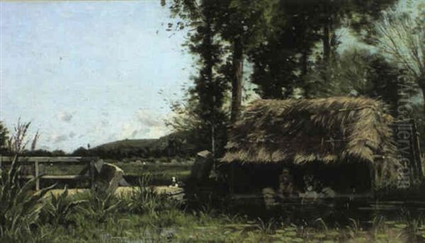 Lavandieres Au Lavoir Oil Painting by Adrien Jacques Sauzay