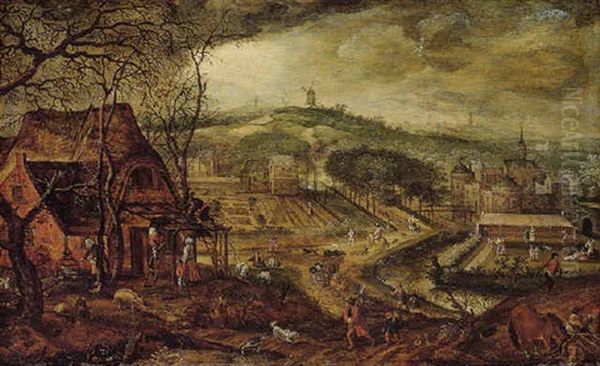 The Season Of Spring: A Panoramic Landscape With Winter Yielding To Summer Oil Painting by Jacob Savery the Elder