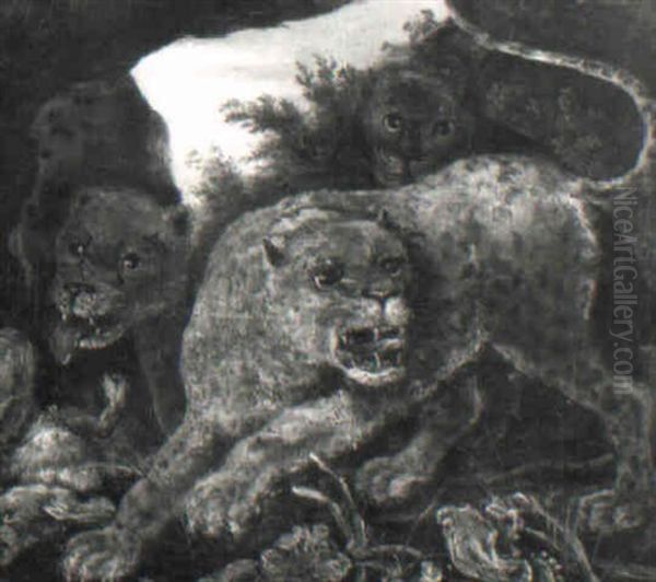 Leoparden Mit Beute Oil Painting by Hans Savery the Younger