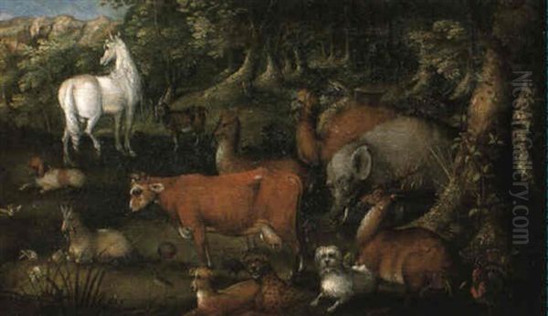 Animals In A Forest Clearing Oil Painting by Hans Savery the Younger