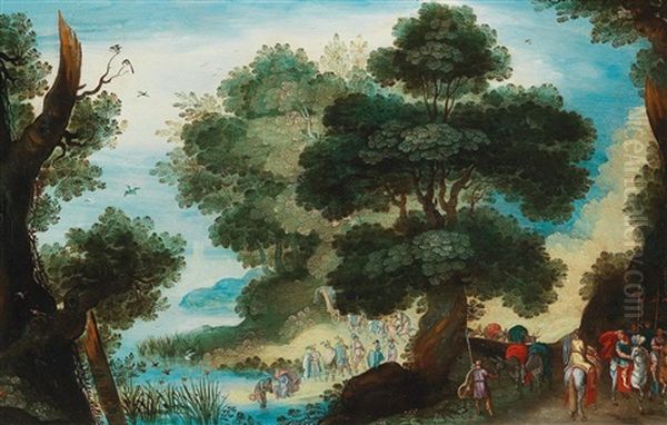 A Landscape With The Baptism Of Christ In The River Jordan Oil Painting by Jacob Savery the Younger