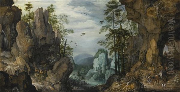 A Rocky Landscape With Travelers Oil Painting by Roelandt Savery