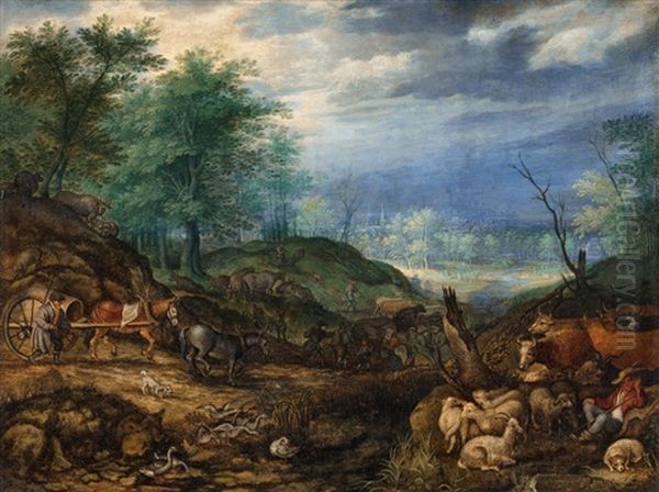 Landscape With Shepherds And A Wagon Oil Painting by Roelandt Savery