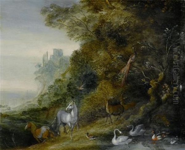 Paradiesische Tierlandschaften (pair) Oil Painting by Roelandt Savery