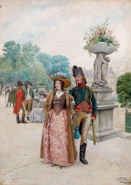 Couple Au Jardin Du Luxembourg Oil Painting by Gustave Bourgain