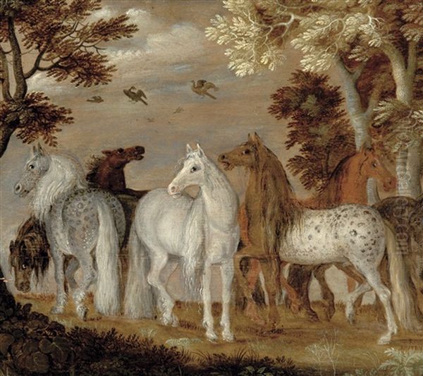 Sept Chevaux Dans Un Paysage Oil Painting by Roelandt Savery